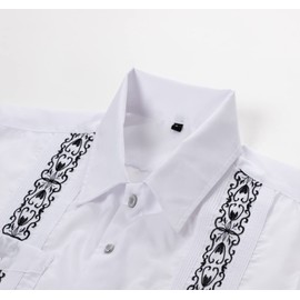 Guayabera Shirts for Men Short Sleeve Cuban Snap Shirts(White S)