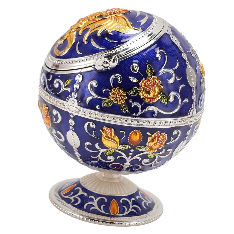 Ball Ashtray with Windproof Lid Retro Dragon Stereoscopic Relief Zinc