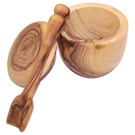 Olive wood Salt Cellar with Olive wood long Salt Spoon set (3 Inch Cellar and 5 Inches spoon) - Asfour Outlet Trademark