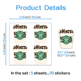 YAZMEEN 20 Pcs Funny Coffee Cup Stickers 2.5" Dogs and Coffee Stickers Decals for Water Bottle Laptop Phone Funny Work Accessories for Coffee Lovers Office Worker Nurse Doctor Teacher Medical Staff