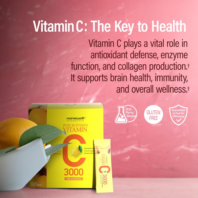NANOWELL Pure Buffered Vitamin C 3000 mg per Serving, Dietary