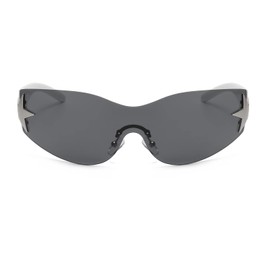 YUELUQU Rimless Y2K Sunglasses - for Women Men Oversized Wrap Around Cycling Eyewear UV400 Protection outdoor (Black-white)