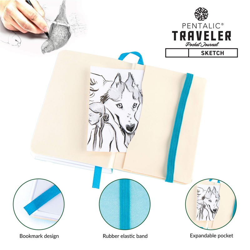 Pentalic 3" x 4" Pocket Sketchbook Traveler Journal, 160 Pages,
