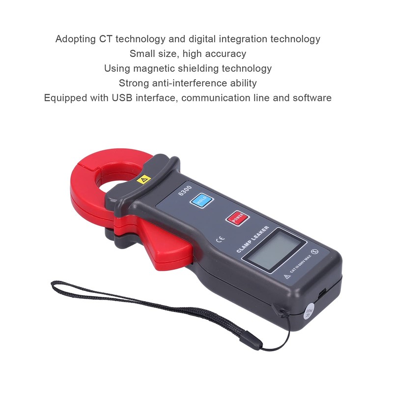 Pinza Amperimétrica 0mA‑60A Digital ETCR Pantalla LCD con USB para