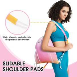 WANDF Drawstring Backpack with Shoulder Pad Sports Gym Backpack with Mesh Pocket String Bag for Women Men (Rainbow)