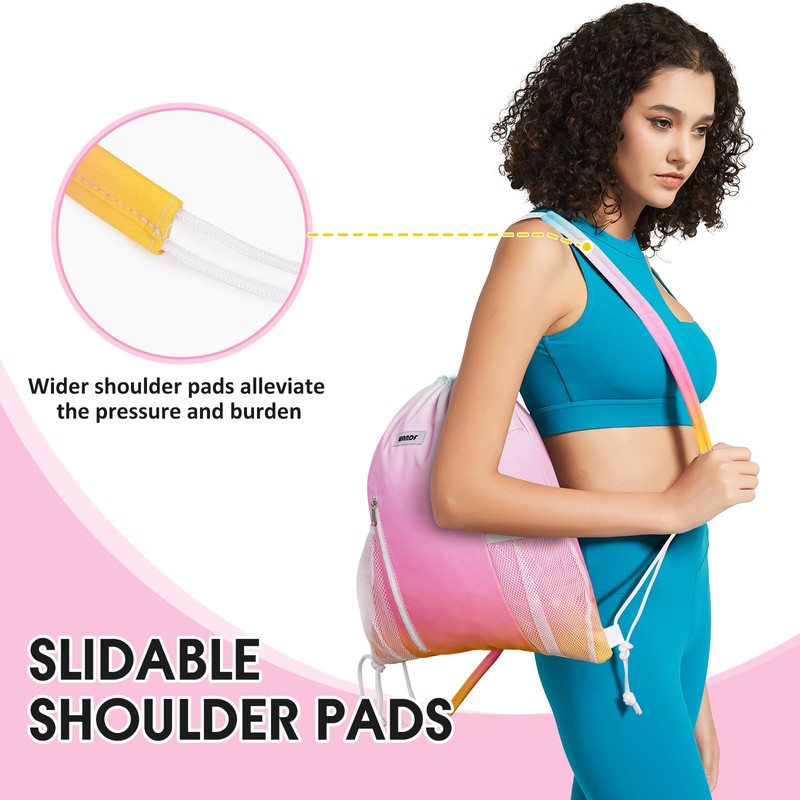 WANDF Drawstring Backpack with Shoulder Pad Sports Gym Backpack with