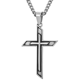 murtoo Cross Necklace for Men, Stainless Steel Embossed Cross Pendant Necklace with Twist Rope Chain Wheat Chain, Cross Necklace Men