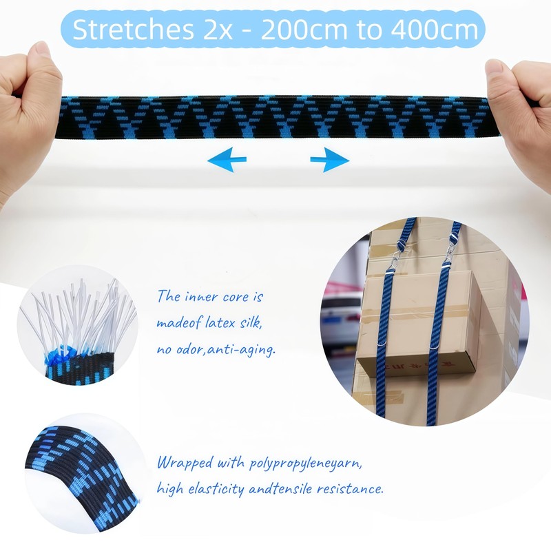 2Pcs Heavy Duty Bungee Cords 2M with Stainless Steel Hooks