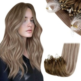 RUNATURE RUNATURE Micro Loop Hair Extensions Real Human Hair Blonde Ombre Micro Link Hair Extensions Brown Balayage Micro Beads Hair Extensions Blonde Human Hair 22 Inch 50g 1g/Strand