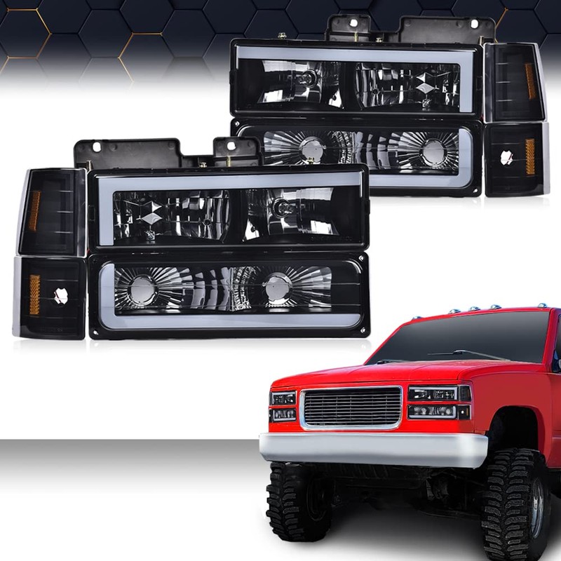 PIT66 Corner Headlight Bumper Lamp w/LED Strip Light,Compatible with 1994-1998
