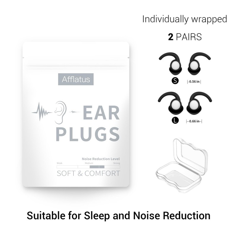 Afflatus Ear Plugs for Sleeping, Comfortable Sleeping Earplugs, 2 Pairs