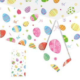 YAAVAAW 137 * 274cm Easter Tablecloth,Easter Party Decorations Tablecloth,Large Rectangular Eggs Pattern Easter Table Cover Plastic Table Cloth for Easter Party Supplies Table Decor