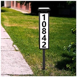 House Numbers Address Plaques for House Driveway Marker Street Sign Lighted Modern House Numbers Solar Address Light Sign Led Letters for Yard Street Door Outdoor Home with Stake (Height 35 Inches)