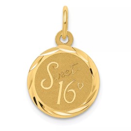 FindingKing 14K Yellow Gold Sweet Sixteen Disc Charm Pendant Jewerly 20mm x 12mm