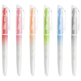 Pilot Frixion Light, 6 Natural Color Set (SFL-60SL-6CN) - Marking Pens - Erasable, Broad Tip, Ambidextrous, 6 Colors: Pale Orange, Coral Pink, Red, Sky Blue, Light Green, Gray
