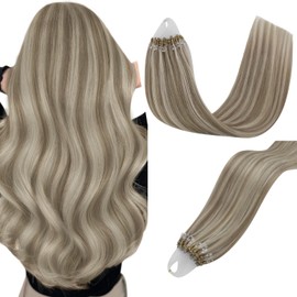 Easyouth Micro Beads Hair Extension Natural Micro Loop Hair Extensions Human Hair Golden Blonde Highlight Medium Blonde Micro Hair Extension Human Hair Soft and Silky 18 inch 50g/50s #10/14