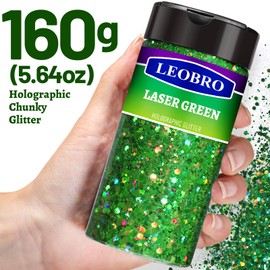 Chunky Glitter, Glitter, LEOBRO 160g/5.65oz Green Glitter, Craft Glitter for Resin, Holographic Christmas Glitter Sparkles Chunky Glitter for Crafts Tumblers Candles Body Face Arts and Crafts