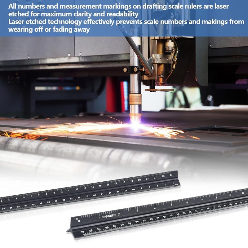 Engineer Scale Ruler, Imperial Measurements 12'', Laser-Etched Aluminum Architect Triangular