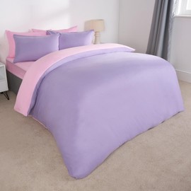 Brentfords Lilac Duvet Set, Reversible Luxury Hotel Quality Double Bed Sets - Soft Breathable Microfibre Double Duvet Set Quilt Bedding with Pillowcases - Pink/Purple