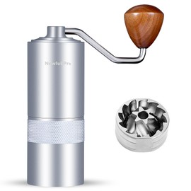 NewlukPro - Molinillo de café manual, molinillo de rebabas de café con 24 ajustes de molienda, molinillo de café con núcleo hexagonal afilado y mango de nogal, mini molinillo de café portátil para oficina, viajes, camping