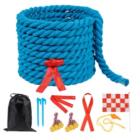 MKO SHUN Tug of War Rope 20FT for Adults and Kids, Heavy Duty Outdoor Pulling Rope with Accessories for Team Challenges, Group Activities, Camping, Picnics and Recreational Use, Blue