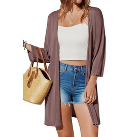 Arach&Cloz Summer Long Cardigan Sweaters for Women Trendy 2024 Short Sleeve Open Front Lightweight Kimono Light Fall Cardigan Sweaters Femme(Brown,XXL)