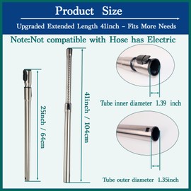Upgraded Length Extends Up to 41‘’ Long 1-3/8" (35mm) Stainless Steel Vacuum Extension Wand Compatible with Miele C1, C2, C3,S4,S5,S8,S10 etc, miele Non Electric Telescope Metal Tube Stainless Wand