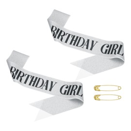 PATIKIL Birthday Girls Sash, 2 Pcs Glitter Birthday Sash for Women Satin Princess Queen Sash Party Decorations with Safety Pin for Party Gifts Favors, Silver