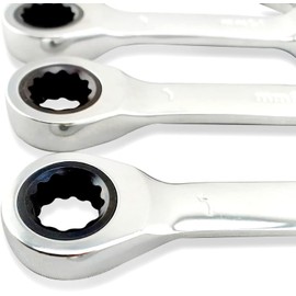 Leliafleury 2Pcs 11mm Stubby Ratchet Spanner, Short Combination Ratcheting Wrench, Mini Open End Spanner, Small Metric Home Tools for Repair Bicycle