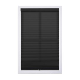 DEZ FURNISHINGS Cordless 1" Light Filtering Pleated Shade, Fabric, 35.5" W x 72" H, Black