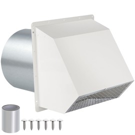 6 Inch Hooded Wall Vent with Screen and Damper,Dryer Vent Cover Outside 6" Vent Cover Exterior Vent Hood Wall Exhaust Vent Cover Cap for Kitchen Exhaust/Range Hood/Outdoor Air Vent,Galvanized Steel