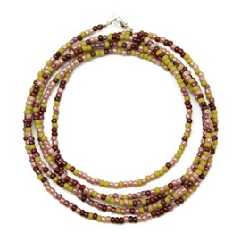 Kathy Bankston Handmade Green Plum Pink Seed Bead Necklace, Thin 1.5mm Single Strand