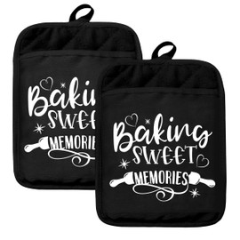 HUGANE Baking Gifts Oven Mitts Set, Gifts for Bakers Women, Baking Sweet Memories Heat Resistant Kitchen Oven Gloves for Baking and Cooking,Pot Holders