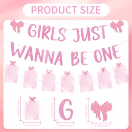 Girls Just Wanna Be One Birthday Decorations, Pastel Pink and Purple Bow Themed Banner and Photo Garland Set, First Birthday Party Decor for Baby Girl