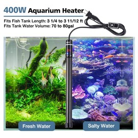 Yescom Titanium Aquarium Heater LCD Auto Thermostat 400W Submersible Adjustable for 80 Gallon Fish Tank Salt Fresh Water