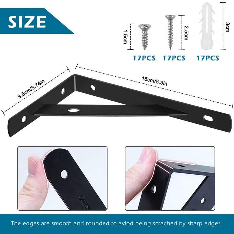 CYH Black Shelf Brackets - 8 Pack Triangle Shelving Brackets