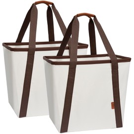 STORAGE MANIAC Collapsible Laundry Caddy, 128L (34 Gal) Large Collapsible Laundry Basket with Sturdy Metal Wire Frame, Long Carry Handles - Space-Saving, Foldable Laundry hamper, 2 Pack Beige