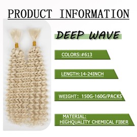 Deep Wave Bulk hair for Braiding Wet and Wavy Micro Braiding Hair No Weft Faux Deep Wave Braiding Hair Extensions for Box Boho Braids 160g with 2Bundles（ #613 24Inch)