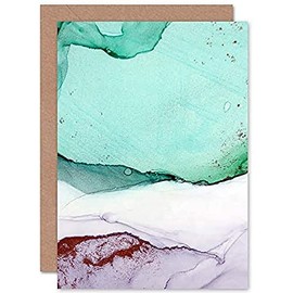 Wee Blue Coo Fluid Paint Green Copper Purple Abstract Painting Wedding Anniversary Card