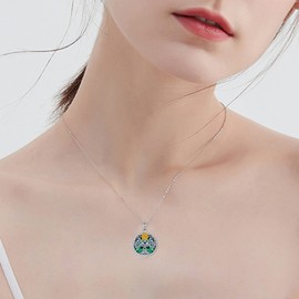 Tree of Life Necklace 925 Sterling Silver Sunflower Abalone Shell Flower of Life Pendant Necklace Tree of Life Jewellery Gifts for Women Men, Sterling Silver