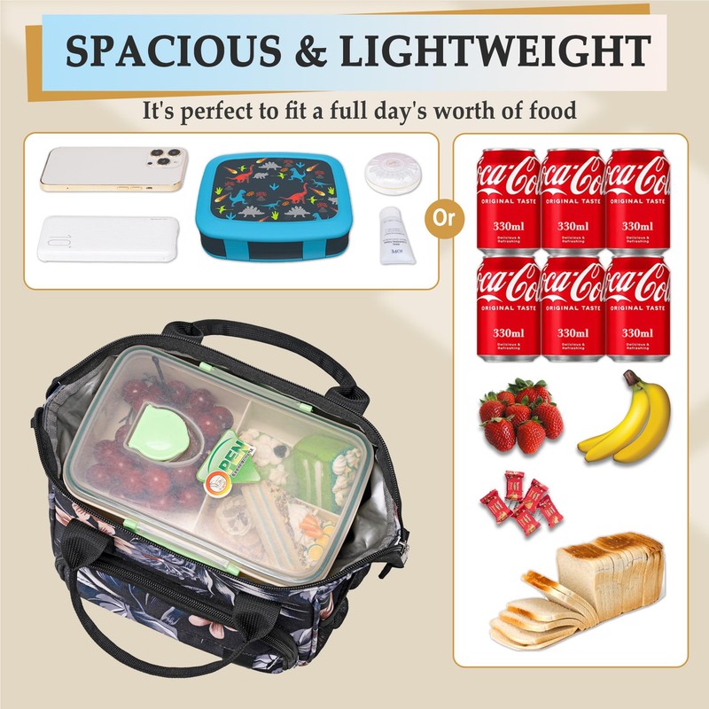 TuErCao Hibiscus Small Lunch Bag Lightweight Insulated Lunch Box for