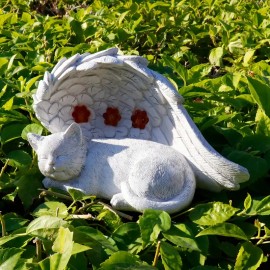 Solar Powered Angel Cat Memorial Sculpture, White Resin Sleeping Kitten with Wings and Red Heart Lights,Handcrafted Pet KeepsakeColor: As picture, Size: One Size