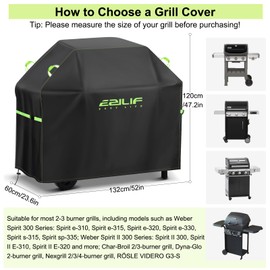 Ezilif Barbecue covers, 132x66x110cm BBQ Covers Waterproof 420D Oxford Heavy Duty Large with Windproof Buckle and Reflective Handle, UV Tear-Resistant Gas BBQ Cover for Weber, Char Broil, Nexgrill