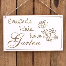 Garden Sign "Genießen die Ruhe, bin im Garten" - Wooden Sign Garden Decoration 26 x 16 cm | Dekolando