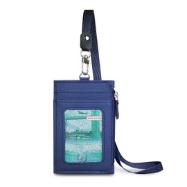FuninCrea Credit Card Holders for Women Waterproof Card Wallet Slim Wallet with Removable Lanyard, Bus Pass Holder with 3 Card Slots and 1 Zipper Coin Pocket for Commuting (Blue)