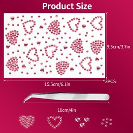 3 Sheers Pink Heart Rhinestone Sticker Acrylic Heart Gems Stickers Self Adhesive Face Jewels Stick On Face Eye Nail Body Crystal Pearls Jewels Face Sticker Decorative Stickers for Valentine's Day