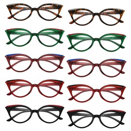 GUD 10 Pack Cat-eye Reading Glasses With Spring Hinges For Women +0.75