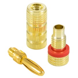 Poppstar 20x High End Banana Plug (3-piece plug), Bananas for speaker cables (up to 4 mm²), 24k gold plated (10x black, 10x red)