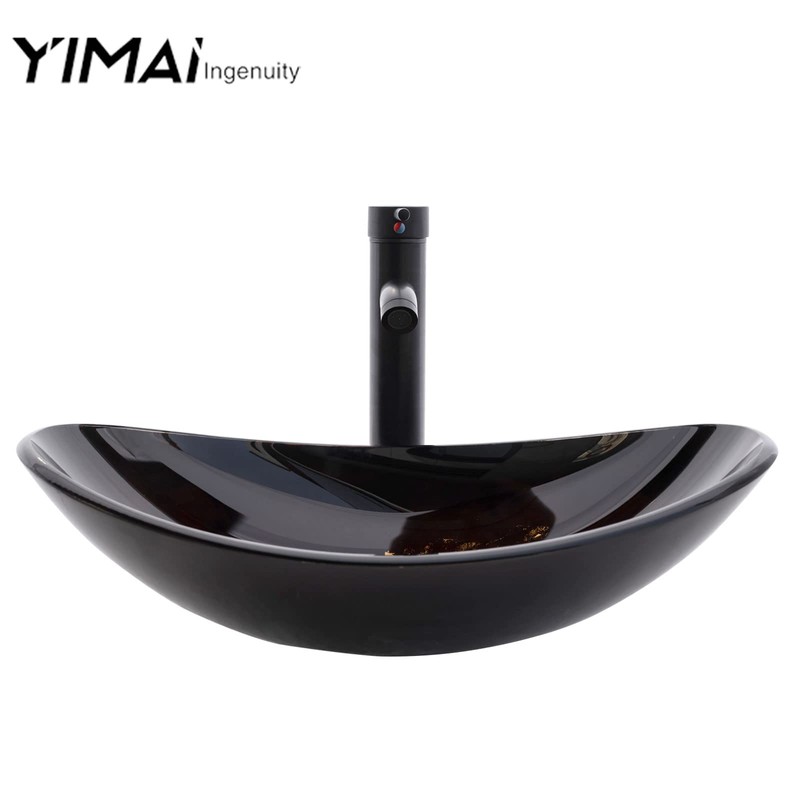 YIMAI Ingenuity Vessel Sink Bathroom Sinks Tempered Glass Art Basin