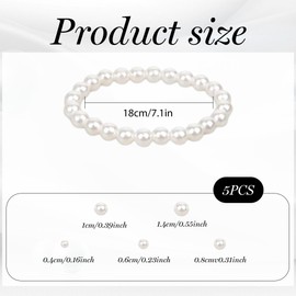 MEKEET 5PCS Stackable Pearl Bracelets Shiny and Charming Pearl Stretch Bracelets Set Stretchy Faux White Pearl Bracelet for Lady Party Dating Engagement Wedding Girls Bridesmaid Gift